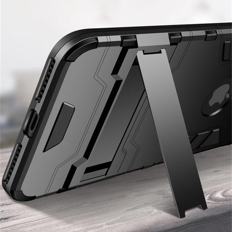 Luxury Black Cool Armor Case For iPhone 8 7 6 6S Plus 5 5s Shockproof Case For iPhone X XS MAX XR Stand Cover Case  Heavy Duty Shockproof Armor Dual Layer Protection Back Case Cover