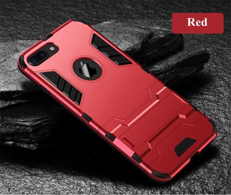 Luxury Black Cool Armor Case For iPhone 8 7 6 6S Plus 5 5s Shockproof Case For iPhone X XS MAX XR Stand Cover Case  Heavy Duty Shockproof Armor Dual Layer Protection Back Case Cover