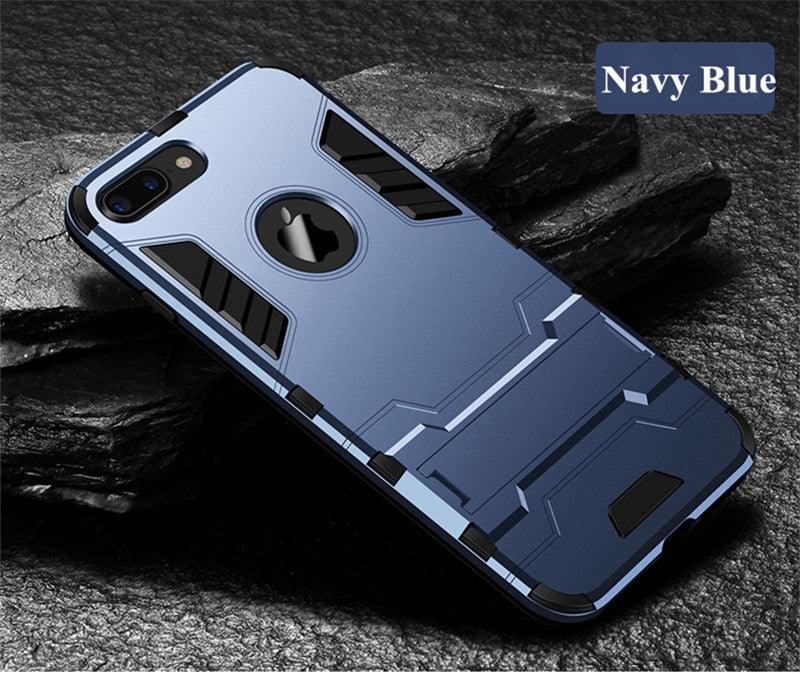 Luxury Black Cool Armor Case For iPhone 8 7 6 6S Plus 5 5s Shockproof Case For iPhone X XS MAX XR Stand Cover Case  Heavy Duty Shockproof Armor Dual Layer Protection Back Case Cover