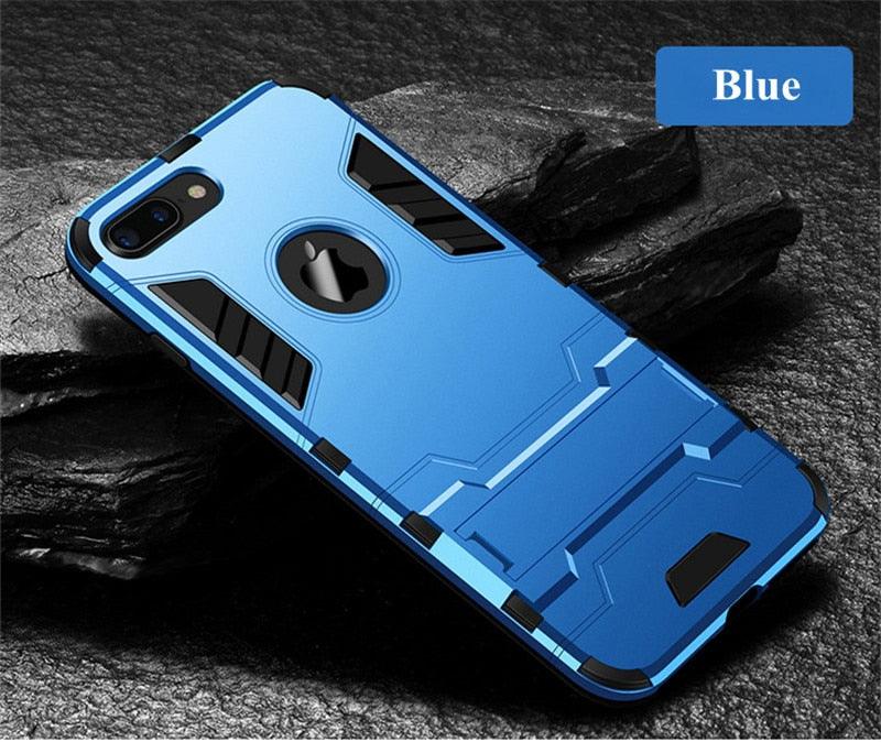 Luxury Black Cool Armor Case For iPhone 8 7 6 6S Plus 5 5s Shockproof Case For iPhone X XS MAX XR Stand Cover Case  Heavy Duty Shockproof Armor Dual Layer Protection Back Case Cover