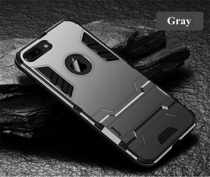 Luxury Black Cool Armor Case For iPhone 8 7 6 6S Plus 5 5s Shockproof Case For iPhone X XS MAX XR Stand Cover Case  Heavy Duty Shockproof Armor Dual Layer Protection Back Case Cover