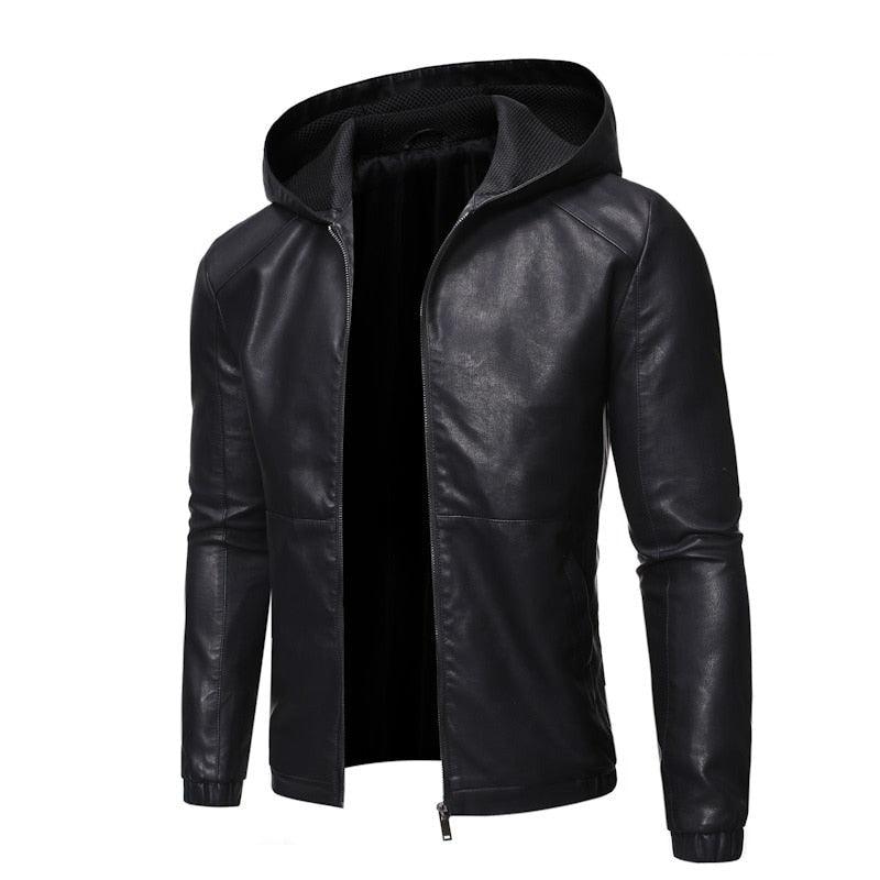 Luxury Black Men Faux Leather Jacket Elegant Motorcycle Men's Jackets Black Warm Business Male PU Leather Coats Men's Leathers Motorcycle Slim Fit Jacket