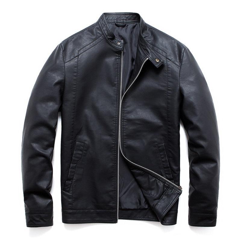 Luxury Black Men Faux Leather Jacket Elegant Motorcycle Men's Jackets Black Warm Business Male PU Leather Coats Men's Leathers Motorcycle Slim Fit Jacket