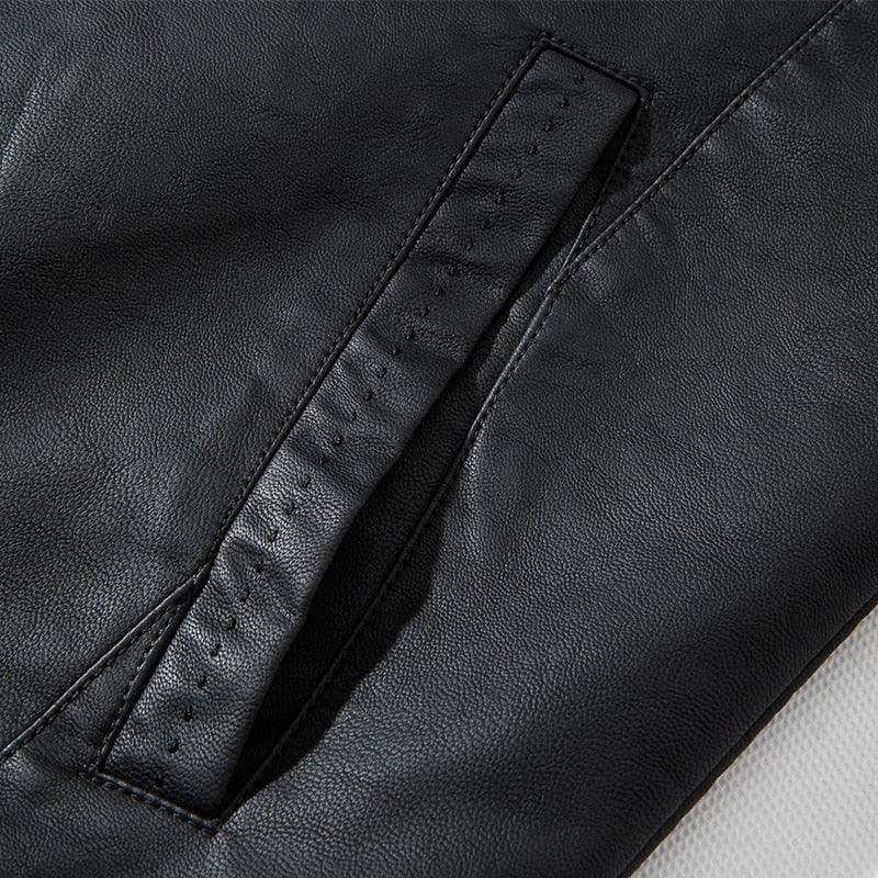 Luxury Black Men Faux Leather Jacket Elegant Motorcycle Men's Jackets Black Warm Business Male PU Leather Coats Men's Leathers Motorcycle Slim Fit Jacket