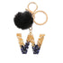 Luxury Black Pompom English Alphabet Letter Keychain Rhinestone Keyring with Artificial Fur Pompom Ball Women Girls Shiny Crystal Key Ring Letter Keyring Glitter Gradient Resin Car Mirror Accessory Women Handbag Charms