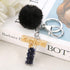 Luxury Black Pompom English Alphabet Letter Keychain Rhinestone Keyring with Artificial Fur Pompom Ball Women Girls Shiny Crystal Key Ring Letter Keyring Glitter Gradient Resin Car Mirror Accessory Women Handbag Charms