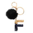 Luxury Black Pompom English Alphabet Letter Keychain Rhinestone Keyring with Artificial Fur Pompom Ball Women Girls Shiny Crystal Key Ring Letter Keyring Glitter Gradient Resin Car Mirror Accessory Women Handbag Charms