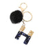 Luxury Black Pompom English Alphabet Letter Keychain Rhinestone Keyring with Artificial Fur Pompom Ball Women Girls Shiny Crystal Key Ring Letter Keyring Glitter Gradient Resin Car Mirror Accessory Women Handbag Charms