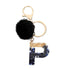 Luxury Black Pompom English Alphabet Letter Keychain Rhinestone Keyring with Artificial Fur Pompom Ball Women Girls Shiny Crystal Key Ring Letter Keyring Glitter Gradient Resin Car Mirror Accessory Women Handbag Charms