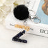 Luxury Black Pompom English Alphabet Letter Keychain Rhinestone Keyring with Artificial Fur Pompom Ball Women Girls Shiny Crystal Key Ring Letter Keyring Glitter Gradient Resin Car Mirror Accessory Women Handbag Charms