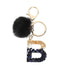 Luxury Black Pompom English Alphabet Letter Keychain Rhinestone Keyring with Artificial Fur Pompom Ball Women Girls Shiny Crystal Key Ring Letter Keyring Glitter Gradient Resin Car Mirror Accessory Women Handbag Charms