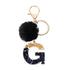 Luxury Black Pompom English Alphabet Letter Keychain Rhinestone Keyring with Artificial Fur Pompom Ball Women Girls Shiny Crystal Key Ring Letter Keyring Glitter Gradient Resin Car Mirror Accessory Women Handbag Charms