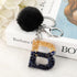 Luxury Black Pompom English Alphabet Letter Keychain Rhinestone Keyring with Artificial Fur Pompom Ball Women Girls Shiny Crystal Key Ring Letter Keyring Glitter Gradient Resin Car Mirror Accessory Women Handbag Charms