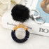 Luxury Black Pompom English Alphabet Letter Keychain Rhinestone Keyring with Artificial Fur Pompom Ball Women Girls Shiny Crystal Key Ring Letter Keyring Glitter Gradient Resin Car Mirror Accessory Women Handbag Charms