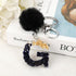 Luxury Black Pompom English Alphabet Letter Keychain Rhinestone Keyring with Artificial Fur Pompom Ball Women Girls Shiny Crystal Key Ring Letter Keyring Glitter Gradient Resin Car Mirror Accessory Women Handbag Charms