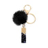 Luxury Black Pompom English Alphabet Letter Keychain Rhinestone Keyring with Artificial Fur Pompom Ball Women Girls Shiny Crystal Key Ring Letter Keyring Glitter Gradient Resin Car Mirror Accessory Women Handbag Charms