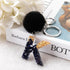 Luxury Black Pompom English Alphabet Letter Keychain Rhinestone Keyring with Artificial Fur Pompom Ball Women Girls Shiny Crystal Key Ring Letter Keyring Glitter Gradient Resin Car Mirror Accessory Women Handbag Charms