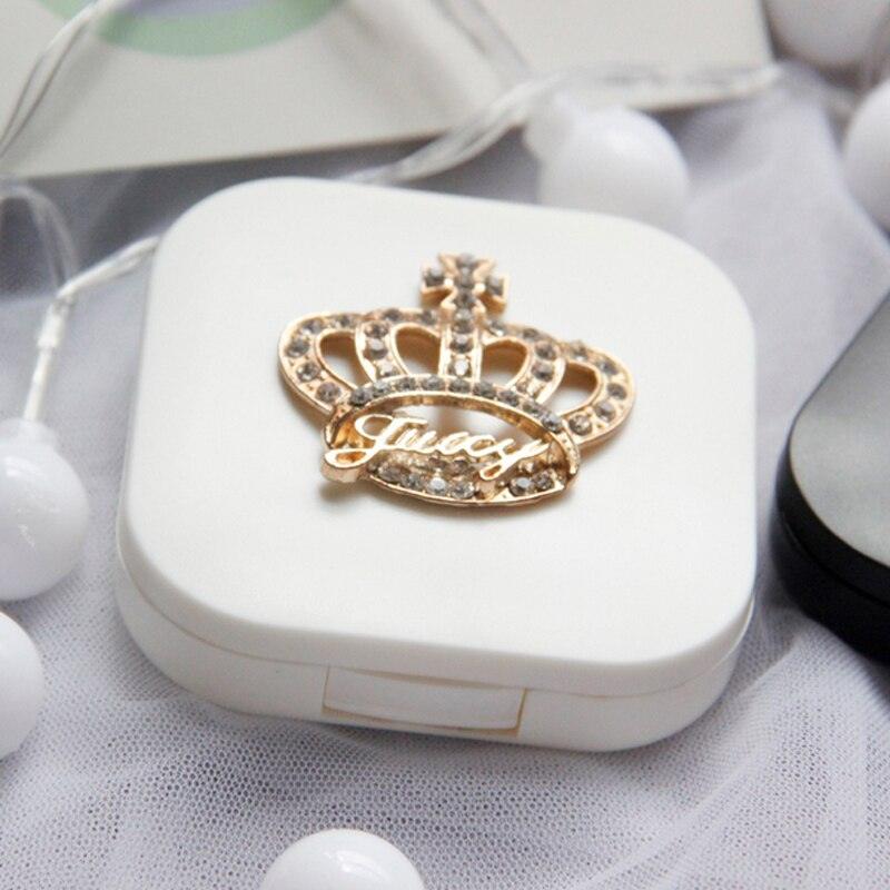 Luxury Black White Contact Lenses Case Crown Design Travel Lens Set With Mirror Eye Lenses Holder Contact Lens Case Kit With Holder Tweezers Mirror Contact Box Container For Cosmetic Contact Lens