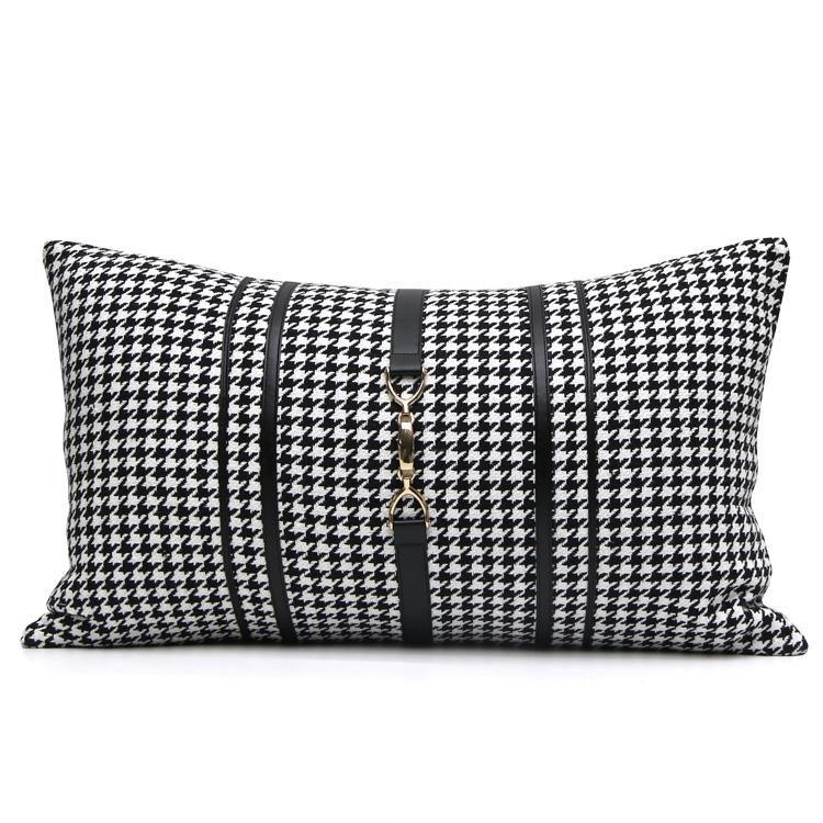 Luxury Black White Houndstooth Gold Leather Stitching Pillow Covers Sofa Decorative Horse Pillow Case Swallow Gird Throw Pillowcases Black Gold PU Leather Polyester Splicing Cushion Covers Well Made Classic Pattern