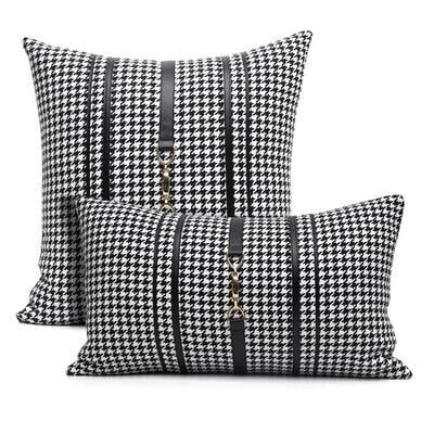 Luxury Black White Houndstooth Gold Leather Stitching Pillow Covers Sofa Decorative Horse Pillow Case Swallow Gird Throw Pillowcases Black Gold PU Leather Polyester Splicing Cushion Covers Well Made Classic Pattern