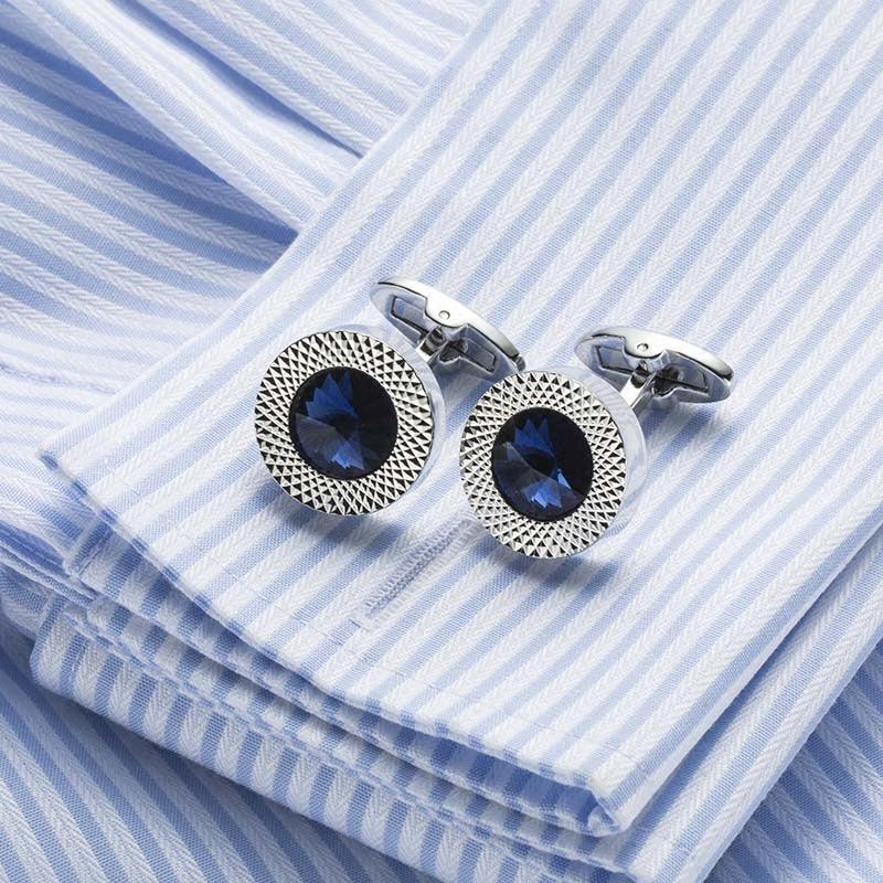 Luxury Blue Crystal Cufflinks Men Classic Blue Cuff Button Quality Shirt Cuff Links Elegant Cuff Links For Wedding Party Unique Gift Gorgeous Cuff Links