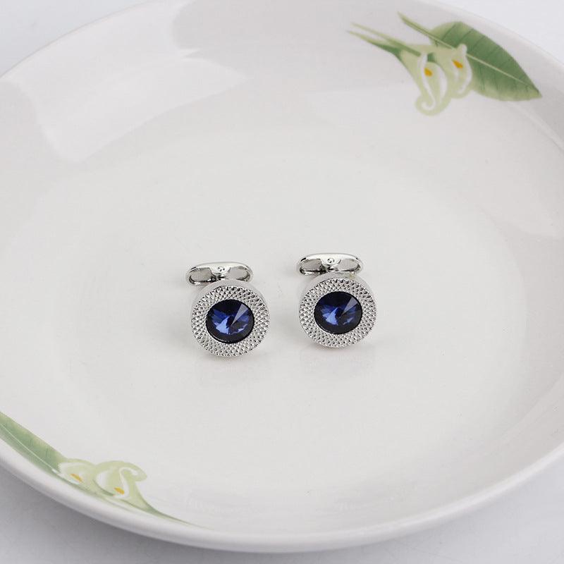 Luxury Blue Crystal Cufflinks Men Classic Blue Cuff Button Quality Shirt Cuff Links Elegant Cuff Links For Wedding Party Unique Gift Gorgeous Cuff Links