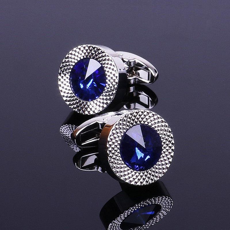 Luxury Blue Crystal Cufflinks Men Classic Blue Cuff Button Quality Shirt Cuff Links Elegant Cuff Links For Wedding Party Unique Gift Gorgeous Cuff Links