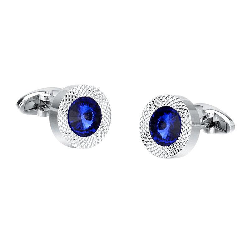 Luxury Blue Crystal Cufflinks Men Classic Blue Cuff Button Quality Shirt Cuff Links Elegant Cuff Links For Wedding Party Unique Gift Gorgeous Cuff Links