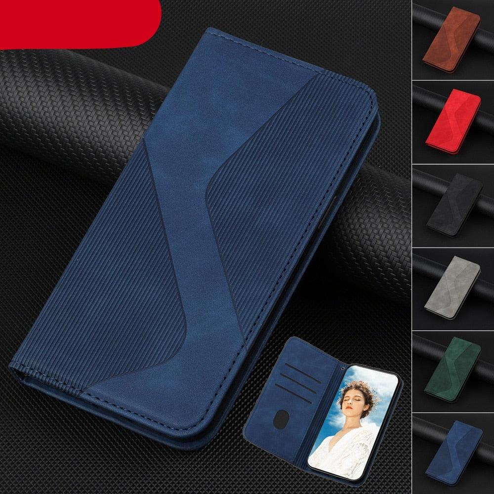 Luxury Blue Flip Wallet Case For iPhone 14 13 12 Mini Plus 11 Pro Magnetic Cards Phone Cover Magnetic PU Leather Phone Case Classic S-shaped Simple Flip Wallet Cover