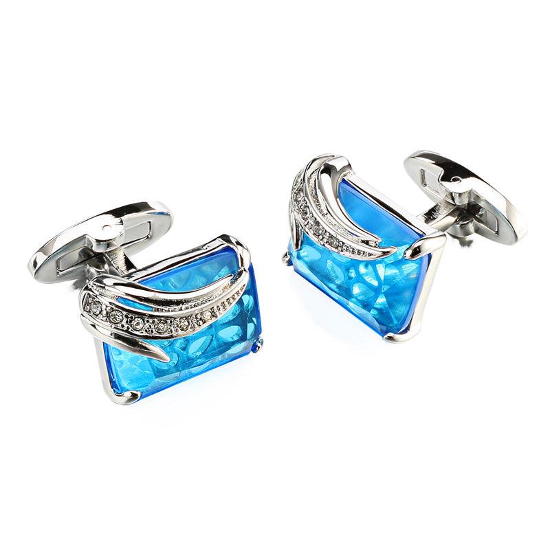 Luxury Blue Glass Cufflinks Men Elegant Square Crystal Cufflinks Shirt Cuff Links Classic Cufflinks For Wedding Business Luxurious Tuxedo Formal Shirts Cufflinks For Men Groom