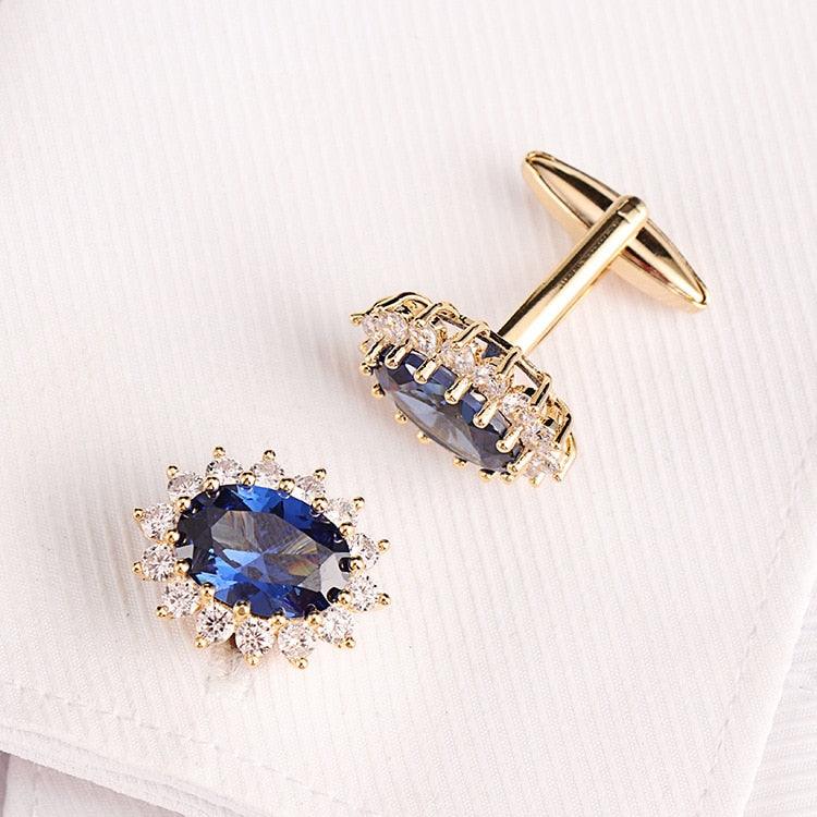 Luxury Blue Rhinestone Crystal Cufflinks Shirt Cuff Links Men Business Banquet Cocktail Party Accessories Wedding Anniversary Gifts Elegant Men Cuff Links