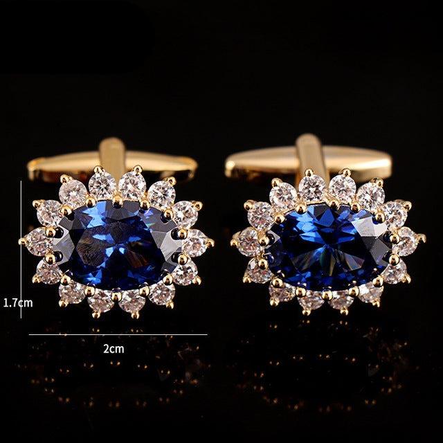 Luxury Blue Rhinestone Crystal Cufflinks Shirt Cuff Links Men Business Banquet Cocktail Party Accessories Wedding Anniversary Gifts Elegant Men Cuff Links