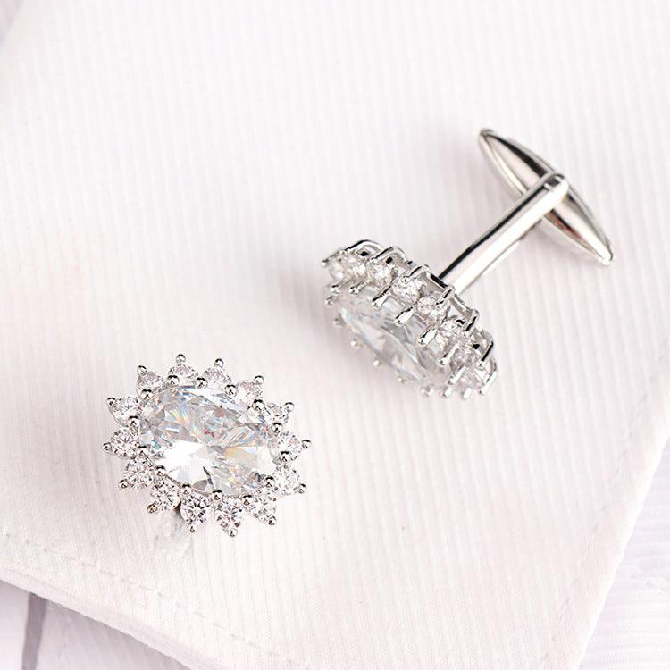 Luxury Blue Rhinestone Crystal Cufflinks Shirt Cuff Links Men Business Banquet Cocktail Party Accessories Wedding Anniversary Gifts Elegant Men Cuff Links