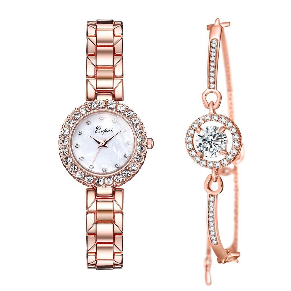 Luxury Bracelet Watches Set For Women Fashion Geometric Bangle Quartz Clock Wrist Watch With Quartz Movement Crystal Diamond Classic Fashion Romantic Jewelry Cuff Bracelet Set