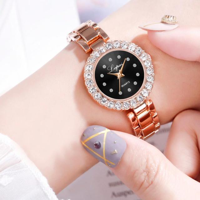 Luxury Bracelet Watches Set For Women Fashion Geometric Bangle Quartz Clock Wrist Watch With Quartz Movement Crystal Diamond Classic Fashion Romantic Jewelry Cuff Bracelet Set