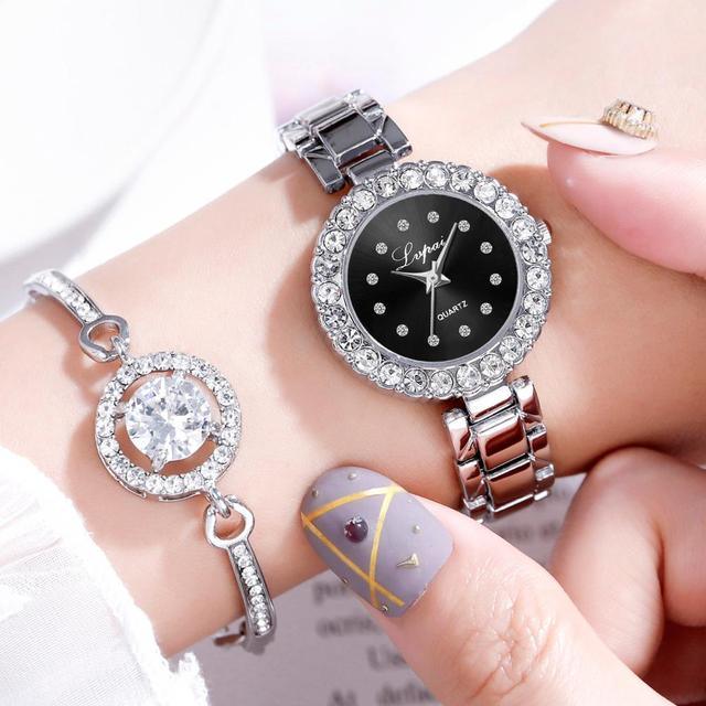 Luxury Bracelet Watches Set For Women Fashion Geometric Bangle Quartz Clock Wrist Watch With Quartz Movement Crystal Diamond Classic Fashion Romantic Jewelry Cuff Bracelet Set