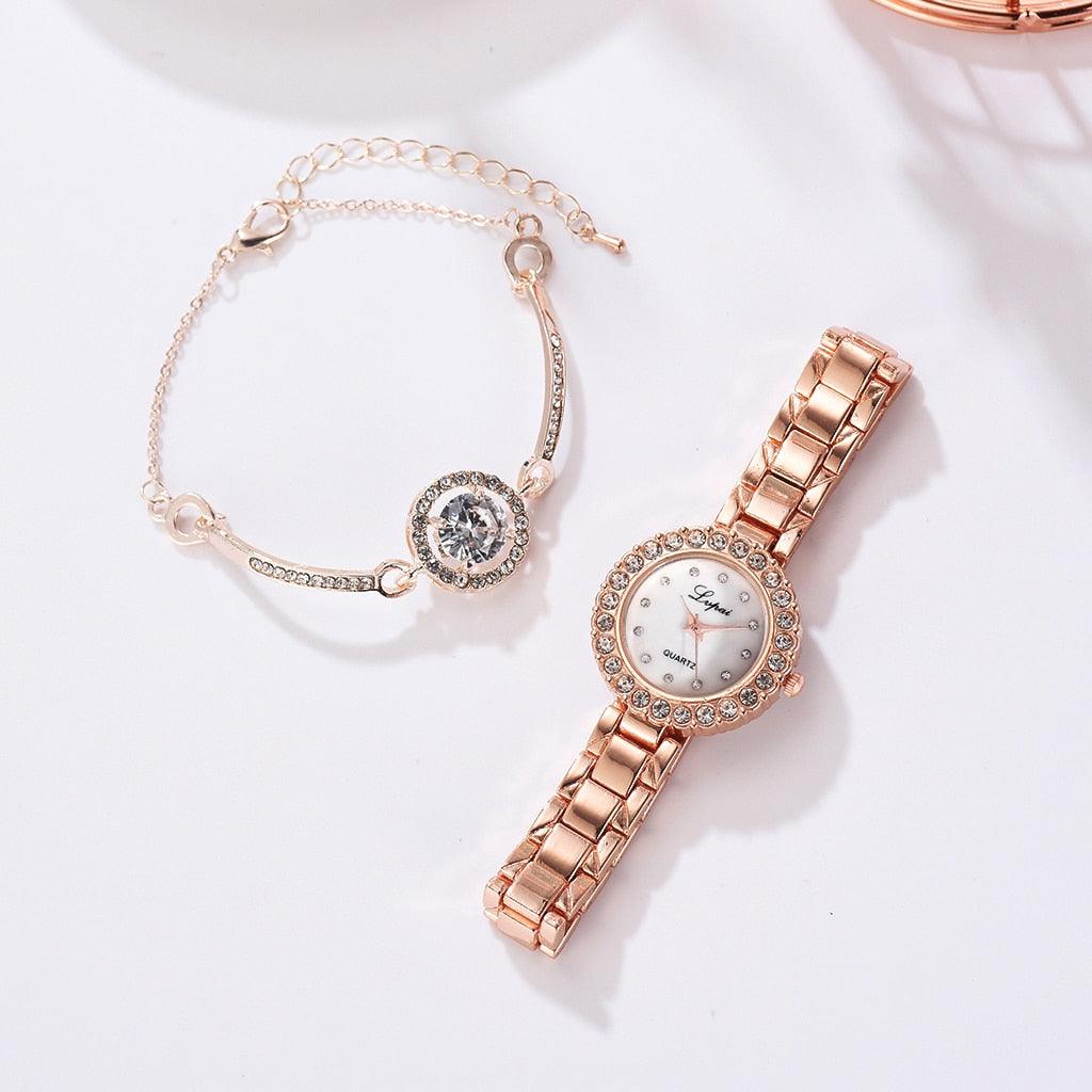 Luxury Bracelet Watches Set For Women Fashion Geometric Bangle Quartz Clock Wrist Watch With Quartz Movement Crystal Diamond Classic Fashion Romantic Jewelry Cuff Bracelet Set