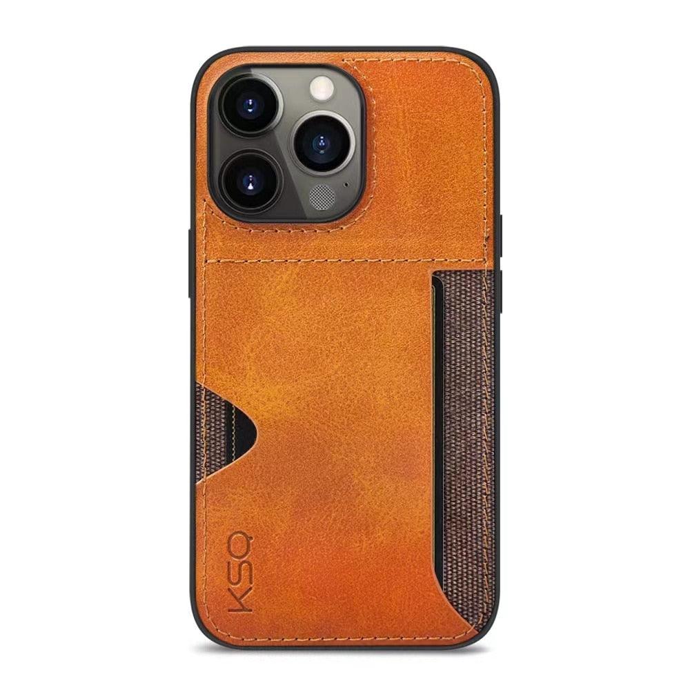 Luxury Brown Leather With Card Holder Phone Case For iPhone 11 12 Pro Max Soft Silicone Back Cover For iPhone 13 14 Pro Genuine Leather Case for iPhone