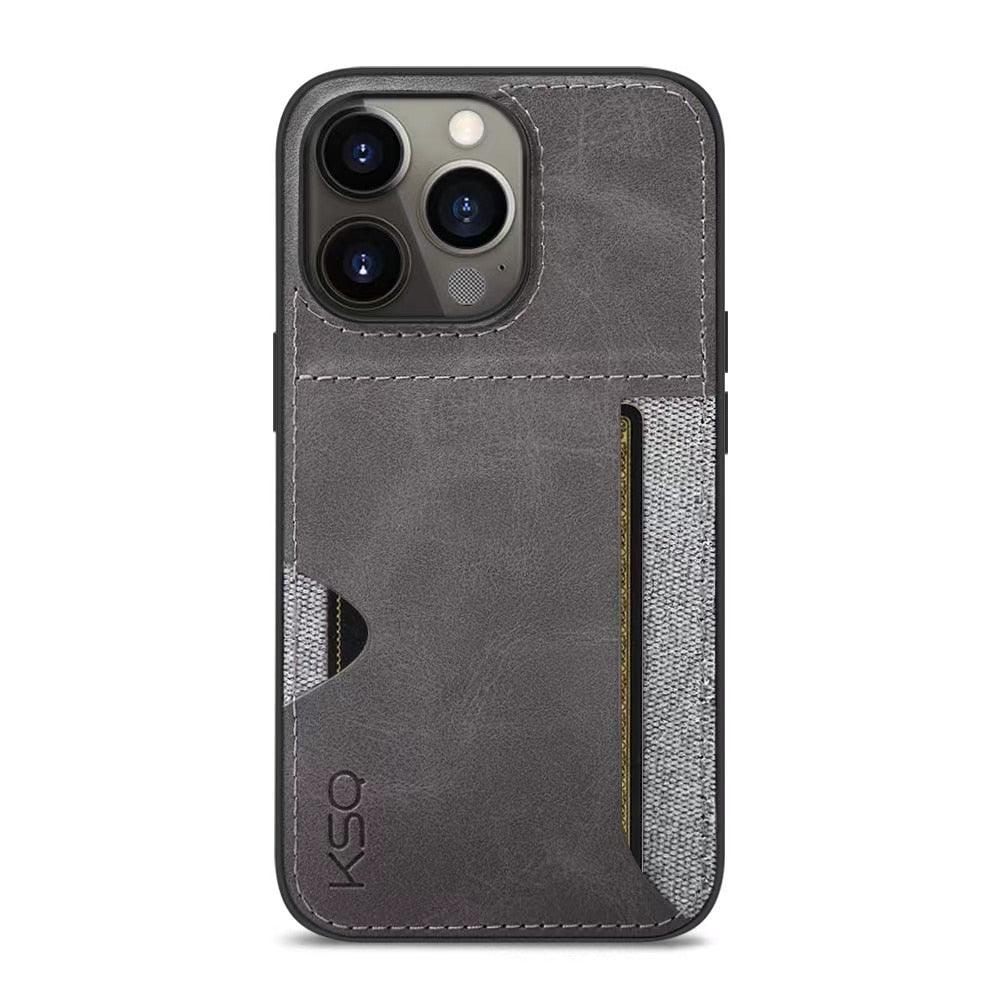 Luxury Brown Leather With Card Holder Phone Case For iPhone 11 12 Pro Max Soft Silicone Back Cover For iPhone 13 14 Pro Genuine Leather Case for iPhone