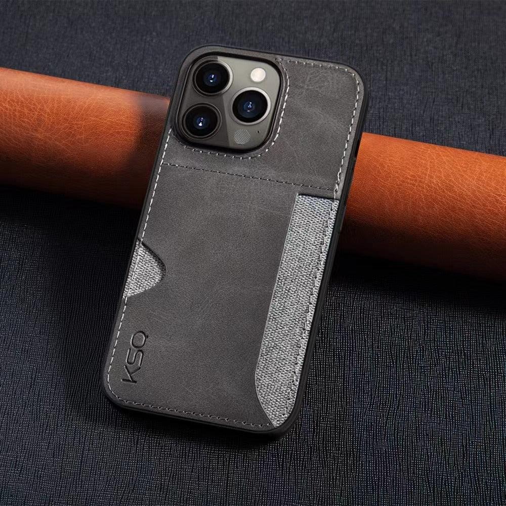 Luxury Brown Leather With Card Holder Phone Case For iPhone 11 12 Pro Max Soft Silicone Back Cover For iPhone 13 14 Pro Genuine Leather Case for iPhone