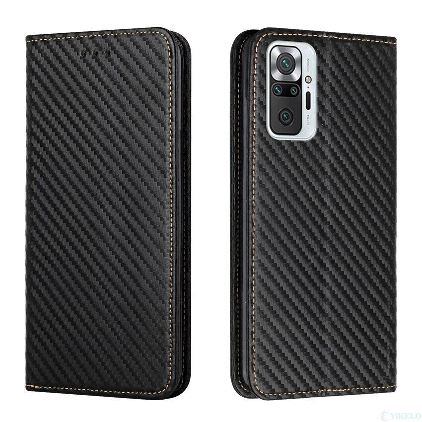 Luxury Carbon Fiber Phone Case For Xiaomi Redmi Note 10 10S 9 9A 9C 9S 9T 8 8T 8A 7A 6 7 Pro 5 5A Cover Card Slot Flip Leather Shockproof Wallet Flip Case Cover with Card Slot Holder