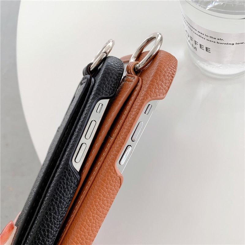 Luxury Card Holder Wrist Strap Leather Wallet Case For iphone 12 13 14 14pro 13Pro Max Mini Protective Cover Wallet Case With Leather Adjustable Hand Strap Phone Cover