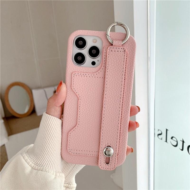 Luxury Card Holder Wrist Strap Leather Wallet Case For iphone 12 13 14 14pro 13Pro Max Mini Protective Cover Wallet Case With Leather Adjustable Hand Strap Phone Cover