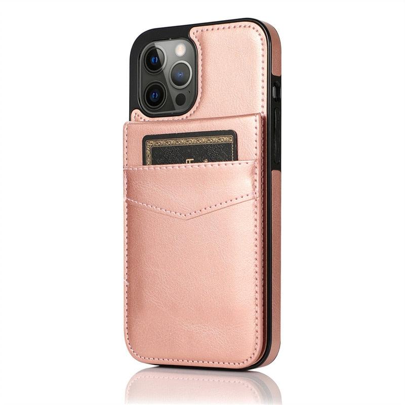 Luxury Cards Case For iPhone 14 13 12 Mini 11 Pro Max Durable Leather Strong Stand Holder Phone Cover Magnetic Flip Case For Women Girls With Card Holder Secure Card Holder