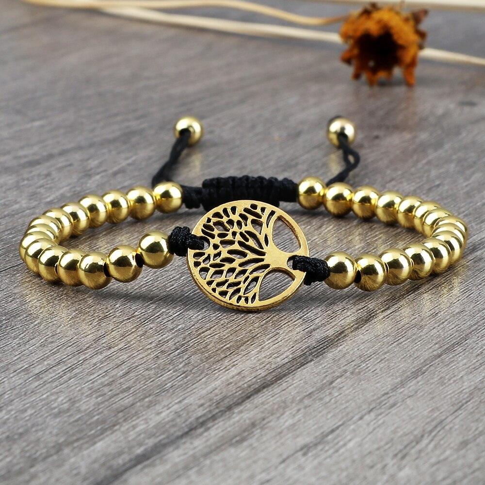 Luxury Copper Beads Pendant Beaded Bracelet Adjustable Life Tree Word Heart Shape Alloy Charm Bangles Couple Wrist Gold Bracelets For Women Bracelet Set Stretch Stackable Bracelets