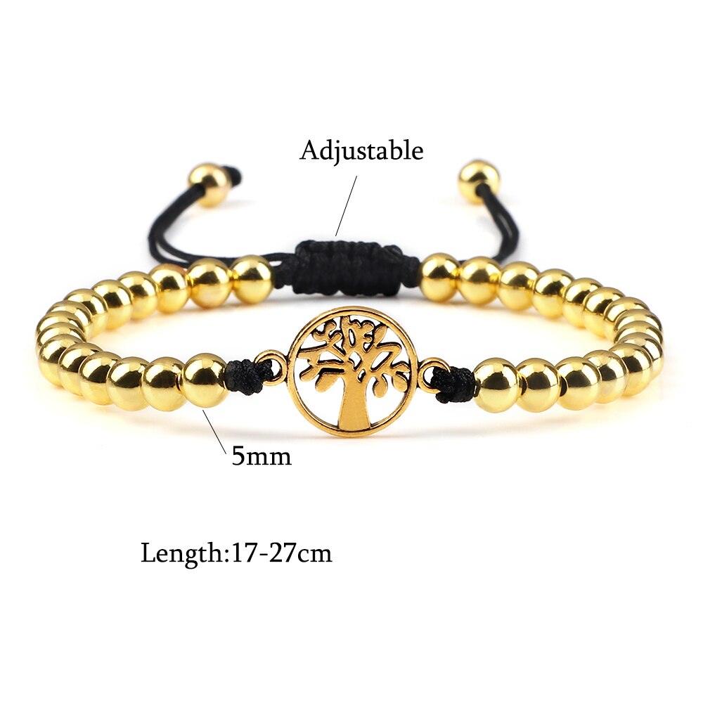 Luxury Copper Beads Pendant Beaded Bracelet Adjustable Life Tree Word Heart Shape Alloy Charm Bangles Couple Wrist Gold Bracelets For Women Bracelet Set Stretch Stackable Bracelets