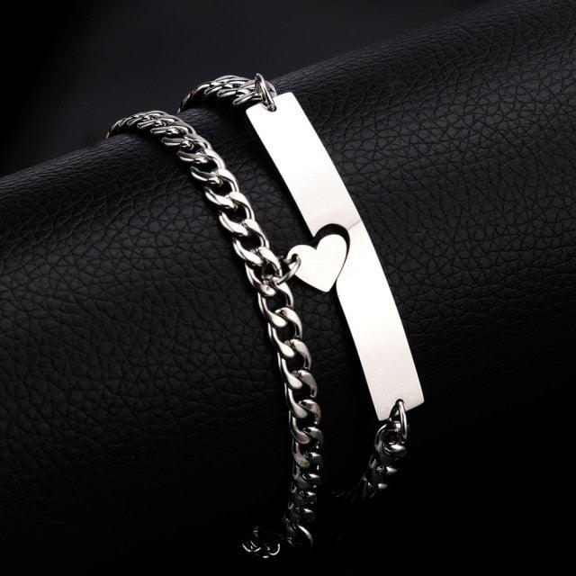 Luxury Couple Heart-Shaped Bracelet For Couples Stainless Steel Chain Mens And Womens Charm Stainless Steel Chain Bracelet Silver Fashion Cuban Link Adjustable Bracelet