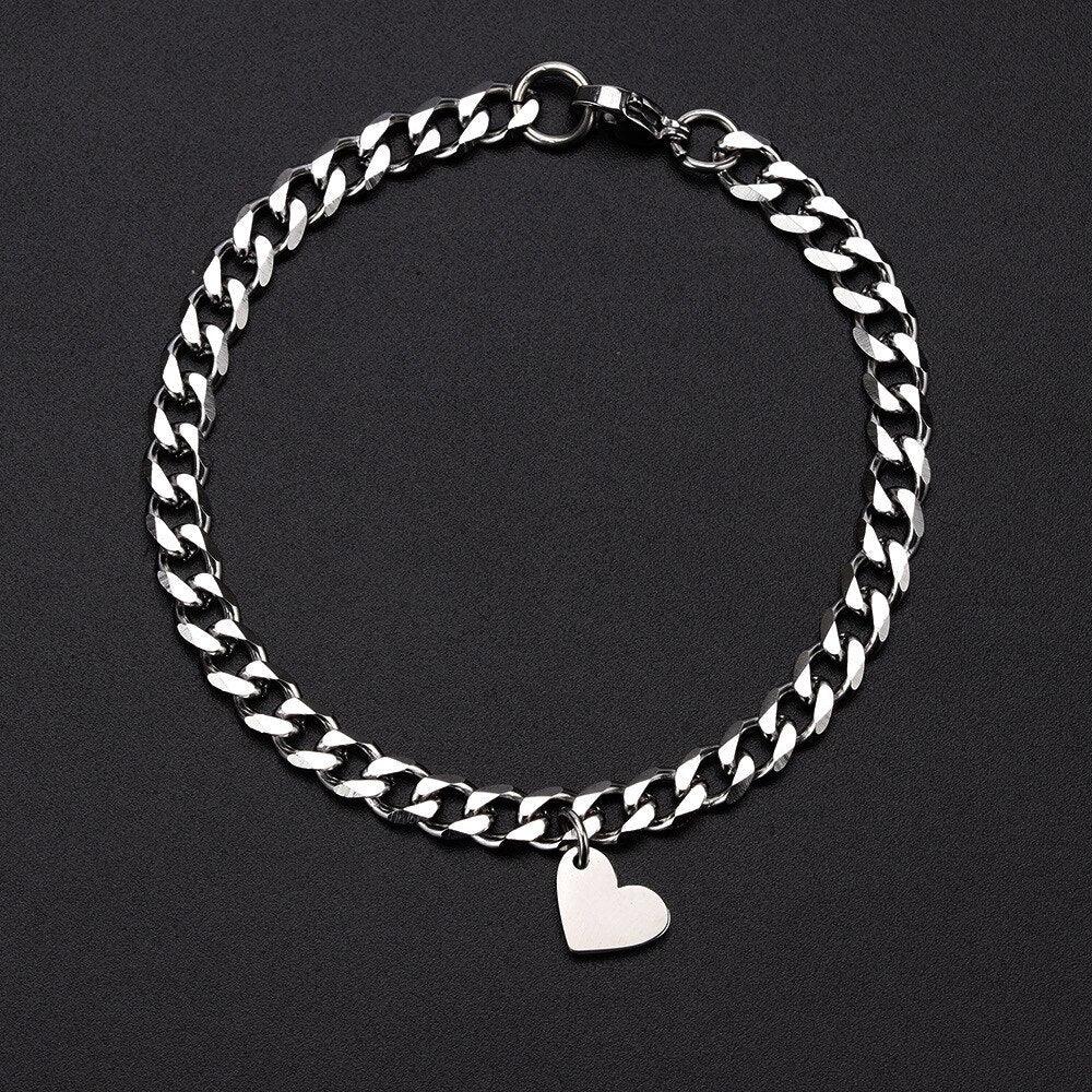 Luxury Couple Heart-Shaped Bracelet For Couples Stainless Steel Chain Mens And Womens Charm Stainless Steel Chain Bracelet Silver Fashion Cuban Link Adjustable Bracelet