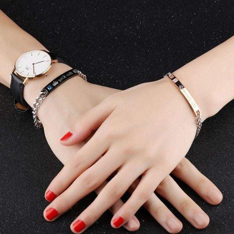 Luxury Couple Titanium Steel Alloy King Queen Bracelet Alloy Pendant Lover Letter Bracelet Attraction Distance Relationship Couples Bracelet For Men Women Bracelets Matching Link Chain Elegant Bracelets