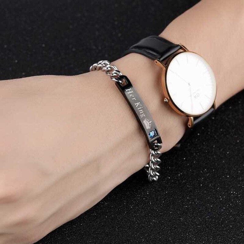 Luxury Couple Titanium Steel Alloy King Queen Bracelet Alloy Pendant Lover Letter Bracelet Attraction Distance Relationship Couples Bracelet For Men Women Bracelets Matching Link Chain Elegant Bracelets